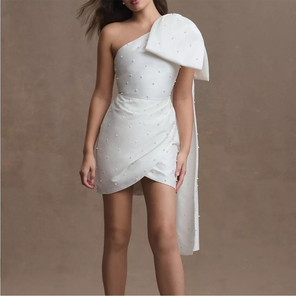 Sachin & Babi Pippa One-Shoulder Pearl-Embellished Mini Dress